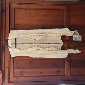 Maurices cream open front shawl vest with crochet detail size L/XL